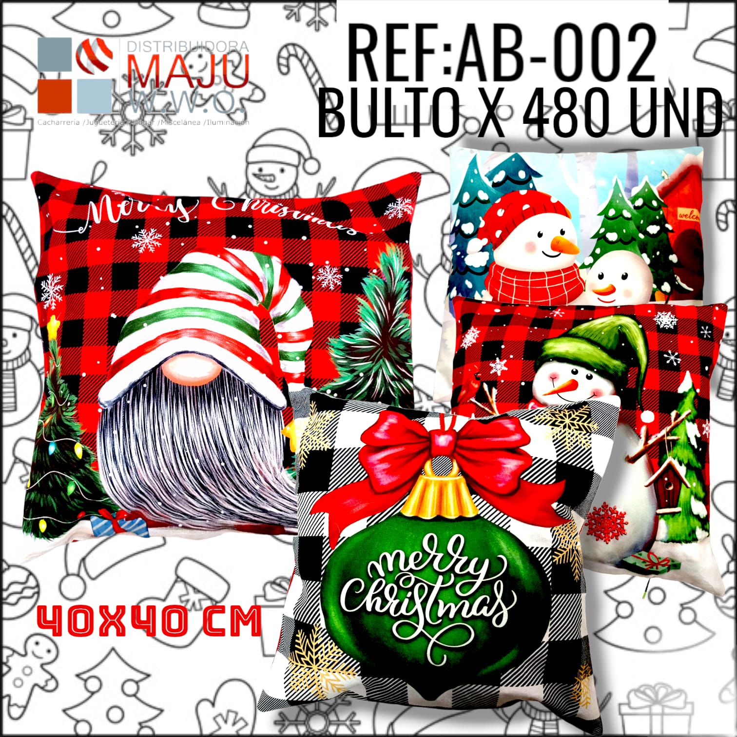 Ab-002 Forro Para Cojin Navideño Motivos Varios De
