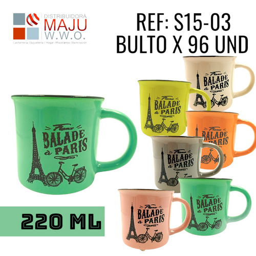 S15-03 Pocillo 220 Ml Paris Colores {Do856}