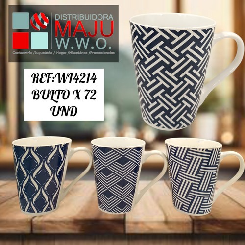 Pocillo Ceramico Geometria Azul Blanco De 3