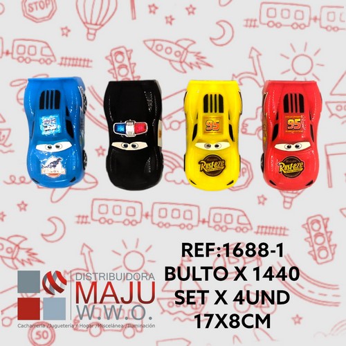Set De 4 Carros Tipo Cars Para Niños 17X8Cm