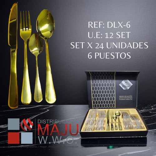 Juego De Cubiertos Dorado De 24Pcs X6 Puesto