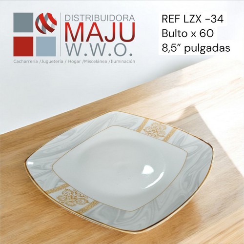 Plato Cuadrado Con Diseños Dorados/Grises-8