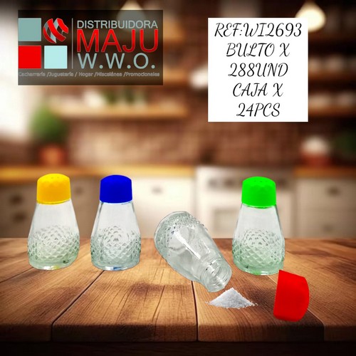 Salero En Vidrio Tapa De Colores , 8 * 4,5