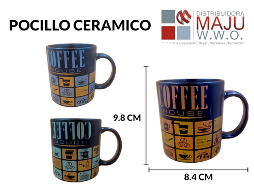 Mug Ceramico Gigante Coffee House Colores M