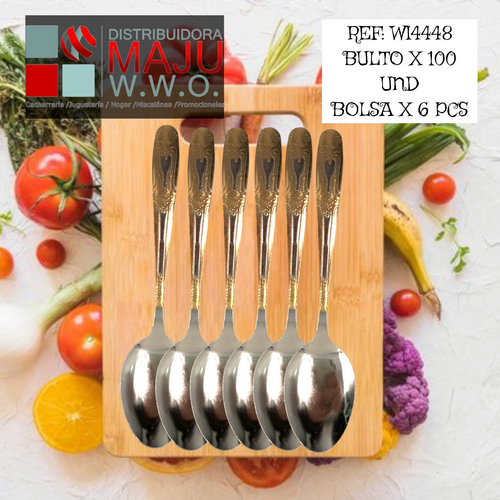 Cuchara Con Diseño Dorado 6Pcs 410, 20Cm,