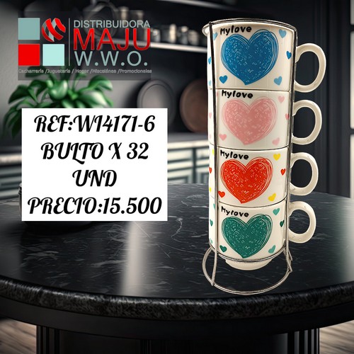 Setde Pocillo X 4 Corazones 200Ml