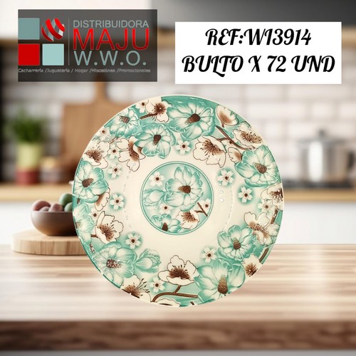 Plato Ceramico Redondo Estampado (Crisantem