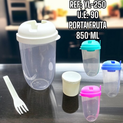 Porta Fruta Picada Con Tenedor Tapa Colores