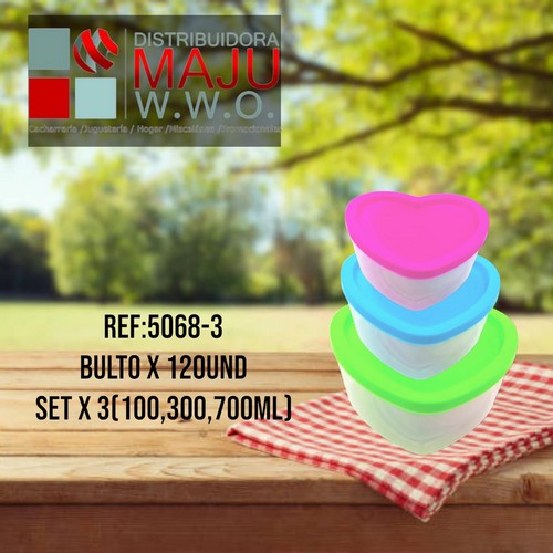 Recipientes Corazon Colores X3Pcs De 700,30