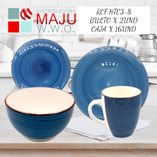 Vajilla De 16 Pcs 4 Puestos Color (Azul) Pl