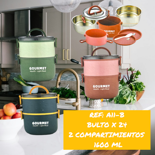 Lonchera Redonda 2 Compartimientos Set *2 16