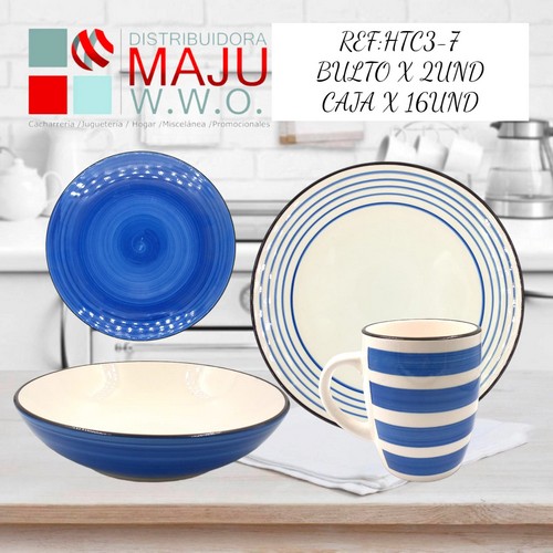 Vajilla De 16 Pcs 4 Puestos Color (Azul Com
