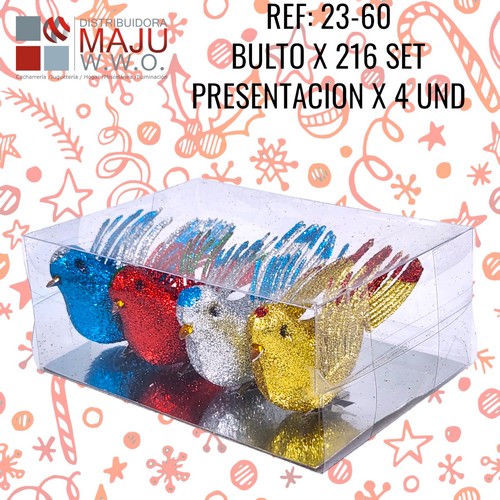 23-60 Pajaron Colores Navideños X4Pcs 14X10Cm {Do8