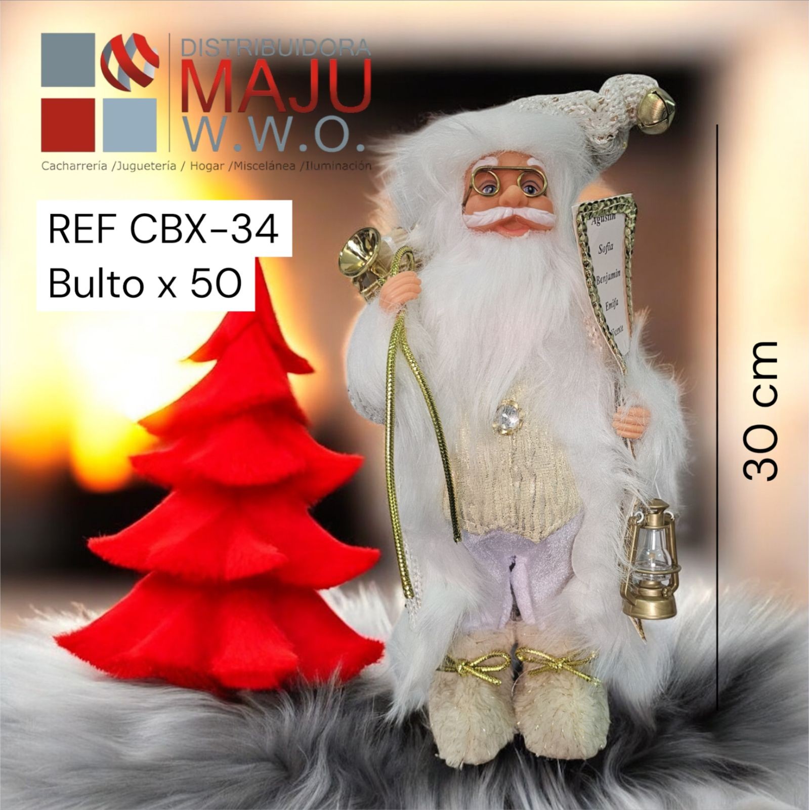 Muñeco De Navidad Santa En Blanco Y Dorado