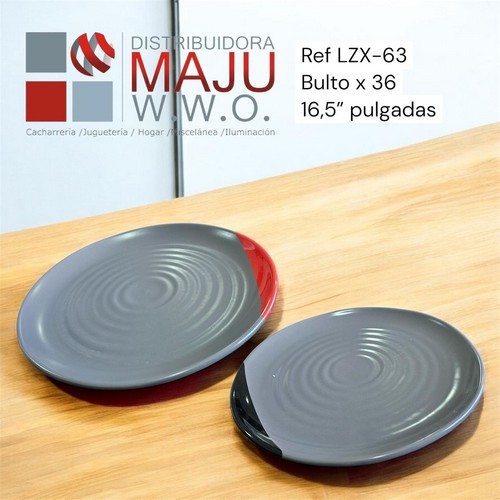 Plato Redondo Color Mate Gris Con Diseño Es