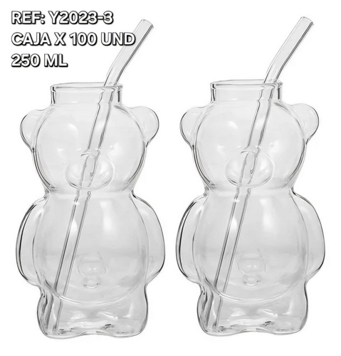 Vaso Pitillo Forma De Oso En Vidrio 250 Ml