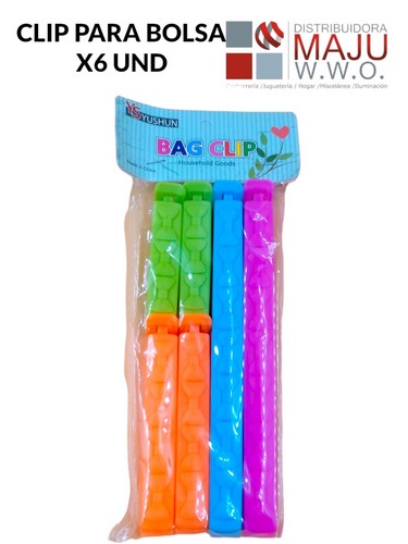 Clip Para Bolsas Surtidos X6 Colores Varios