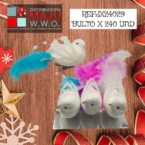 Pajaros Navideños X3Pcs Plumas