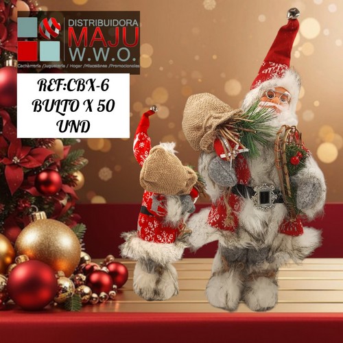 Papa Noel Country Gris Y Rojo De 35X17Cm