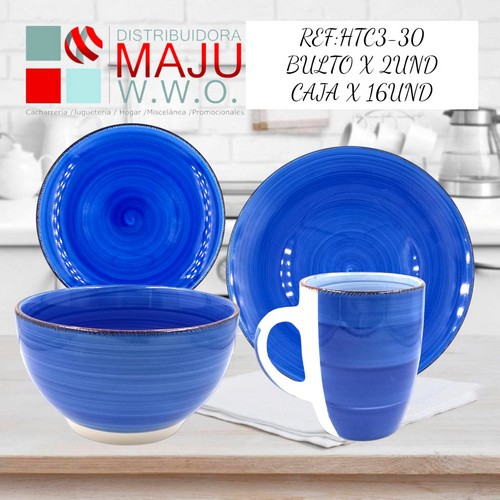 Vajilla De 16 Pcs 4 Puestos Color (Azul Pr