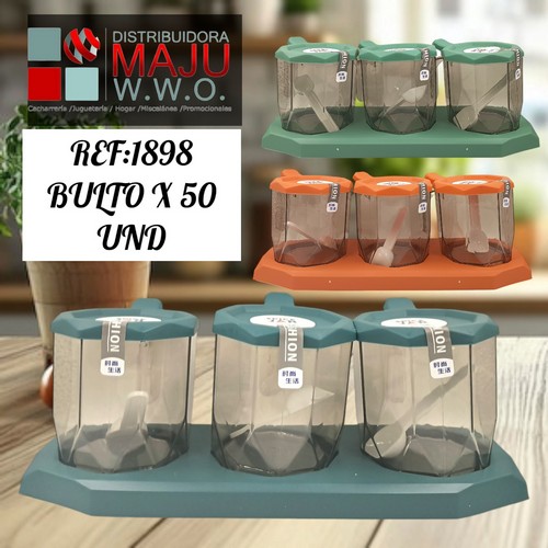 Set Condimentero X 3 Und Con Cuchara 29 X 11
