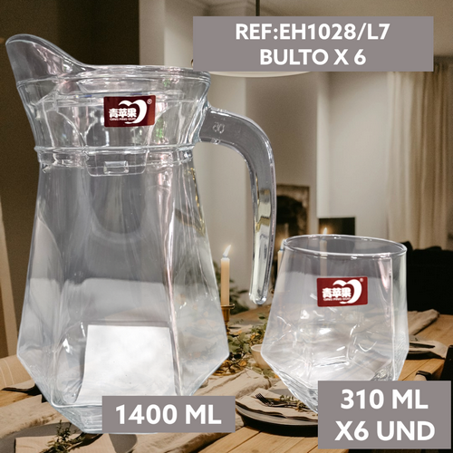 Eh1028/L7-Jarra En Vidrio Ahumado Hexagonal Con 6