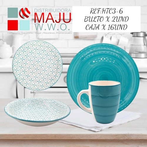 Vajilla De 16 Pcs 4 Puestos Color (Azul) Pl