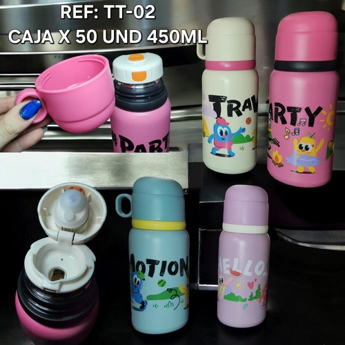 Termo 450 Ml Con Vaso Dibujos Animados