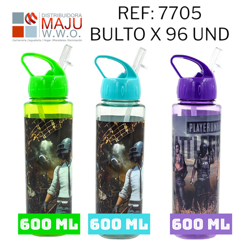 Botilo 600Ml Cuadrado Impreso Motivos Varios
