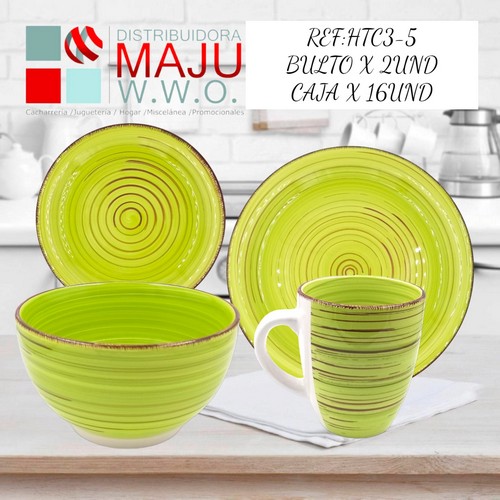 Vajilla De 16 Pcs 4 Puestos Color (Verde Ac