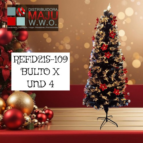 Arbol Navidad 210Cm Fibra Negro Flores Ro
