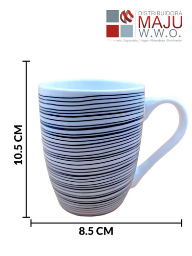 Pocillo Ceramico Lineas Negras Grande De 8.