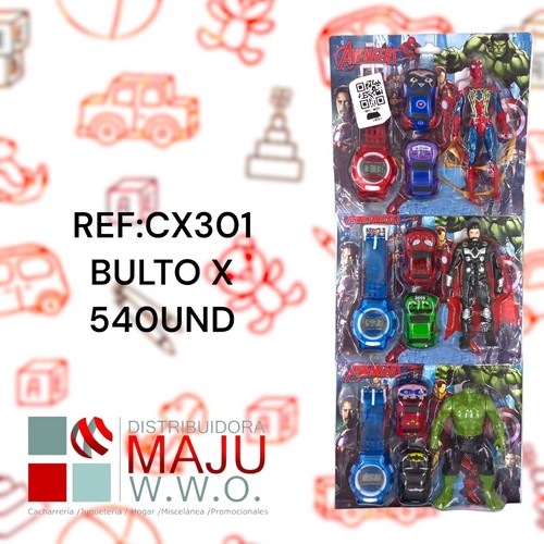 Set De Superheroe Con Minicarros Y Reloj En