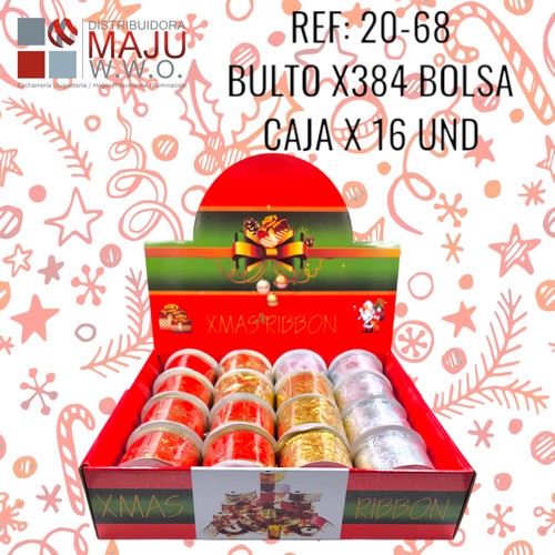20-68 Cinta Navideña Ancha Caja X16 Rojo, Dorado,