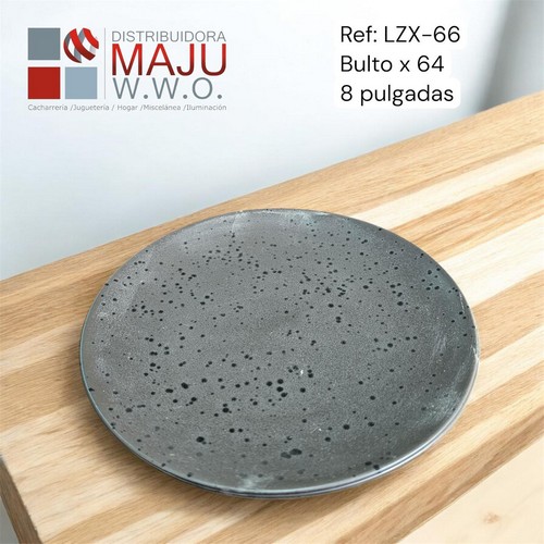 Plato Redondo Color Mate Negro Con Diseños