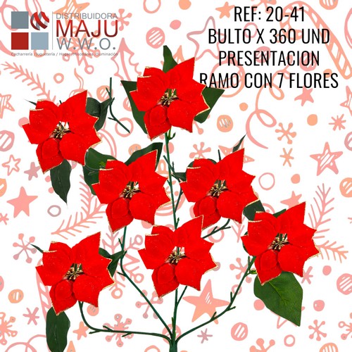 20-41 Flor Navidad En Tela Color Con Bordes Dorado