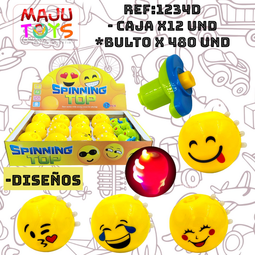 Trompo Emoticon Con Luz Y Sonido Caja X12Pcs