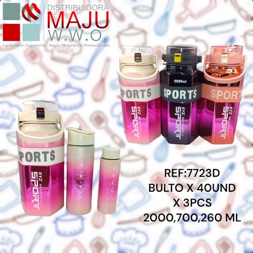 Botilo Hexagonal Sport Metalizados X3Pcs 200