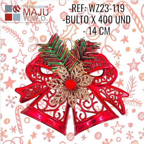 Wz23-119 Campanas Con Moño Y Flor Rojo14X12Cm