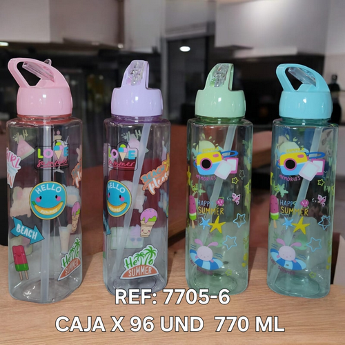 Botilo 770 Ml Cuadrado Tematica Sticker Vac