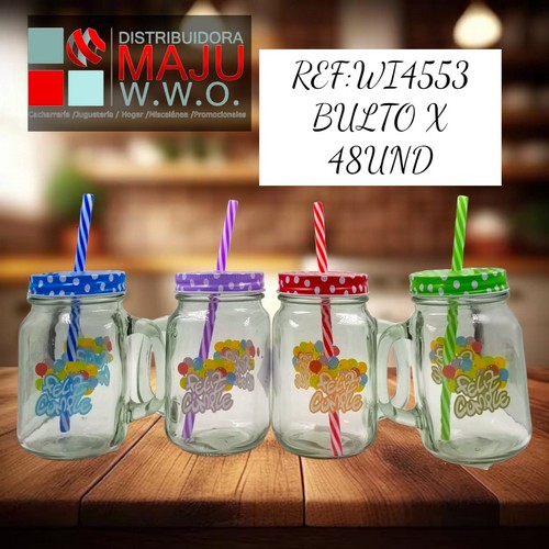 Vaso Pitillos Mason Feliz Cumple Colores De
