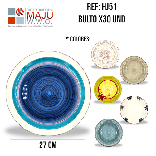 Plato Ceramico Pando Redondo Grande Multicolo