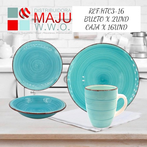 Vajilla De 16 Pcs 4 Puestos Color (Azul Cl