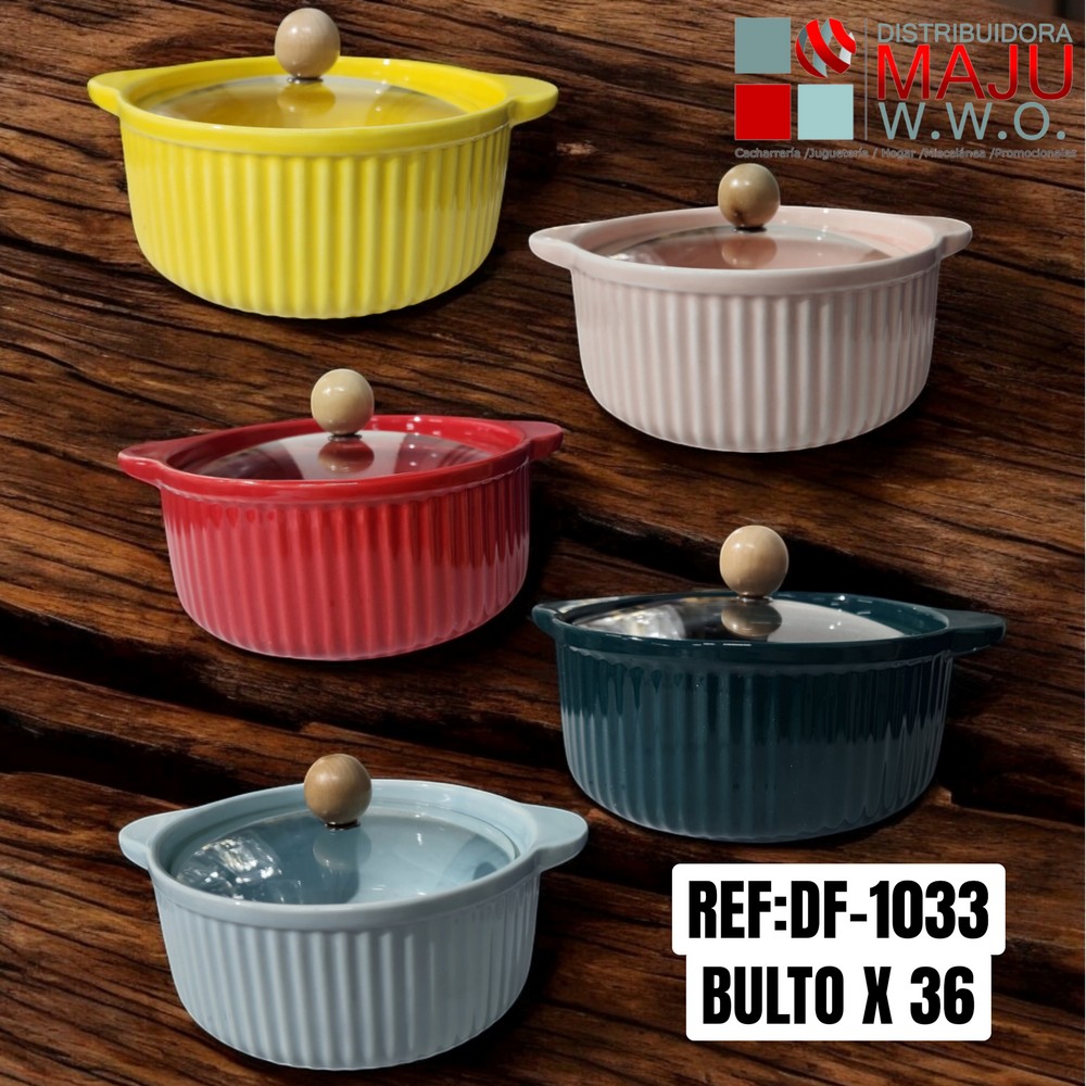 Olla Ceramica Con Tapa En Vidrio Colores V