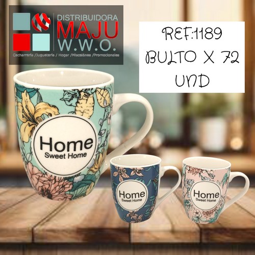 Pocillo Ceramico Flores Y Mensajes De 350 Ml