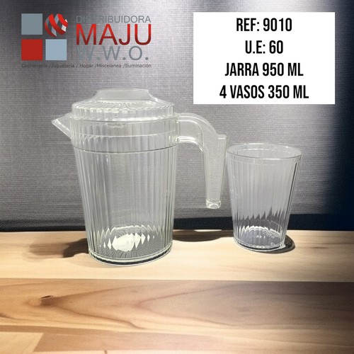 Jarra Acrilica Con 4 Vasos 350, 950 Ml