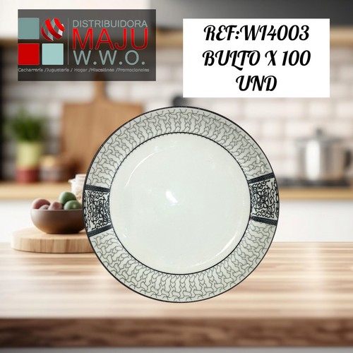 Plato Semihondo Ceramico (Cenefa Negra Y Gr