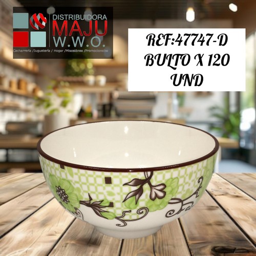 Tazon Ceramico Verde Con Hojas De 300 Ml