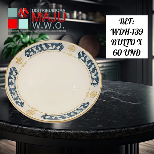 Plato Ceramico Redondo Para Sopa Cenefa Az