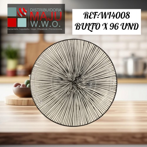 Plato Ceramico Redondo Estampado (Lineas Ne